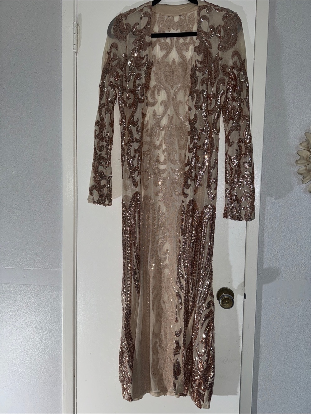 Rose Gold Sequin full length Maxi Dress coat